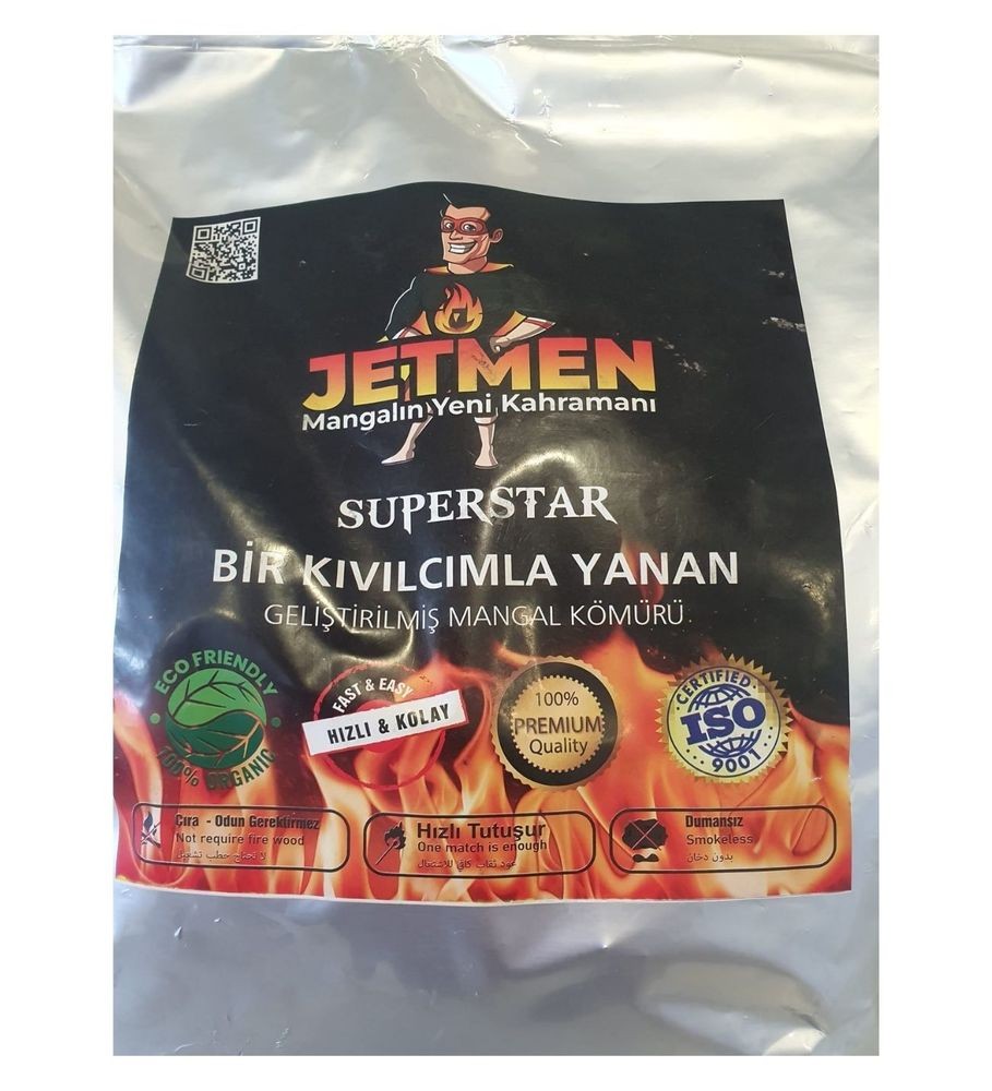 Jetmen Geliştirilmiş Mangal Kömürü 2KG – Tek Kibritle Ateşle, Keyfine Bak!