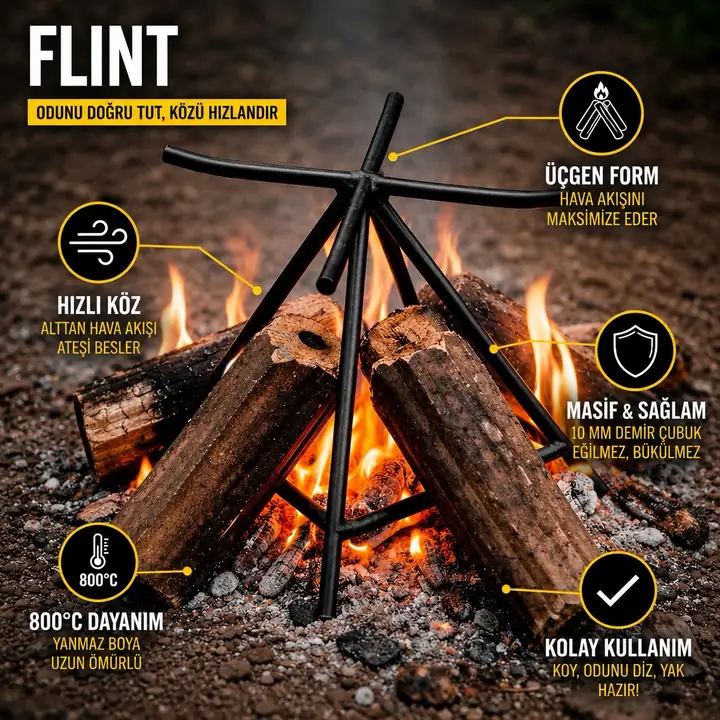 Kvox Flint – Çok Amaçlı Demir Ateş Izgara Ayağı | Mangal, Ocak ve Şömine İçi Odun Tutucu — 2