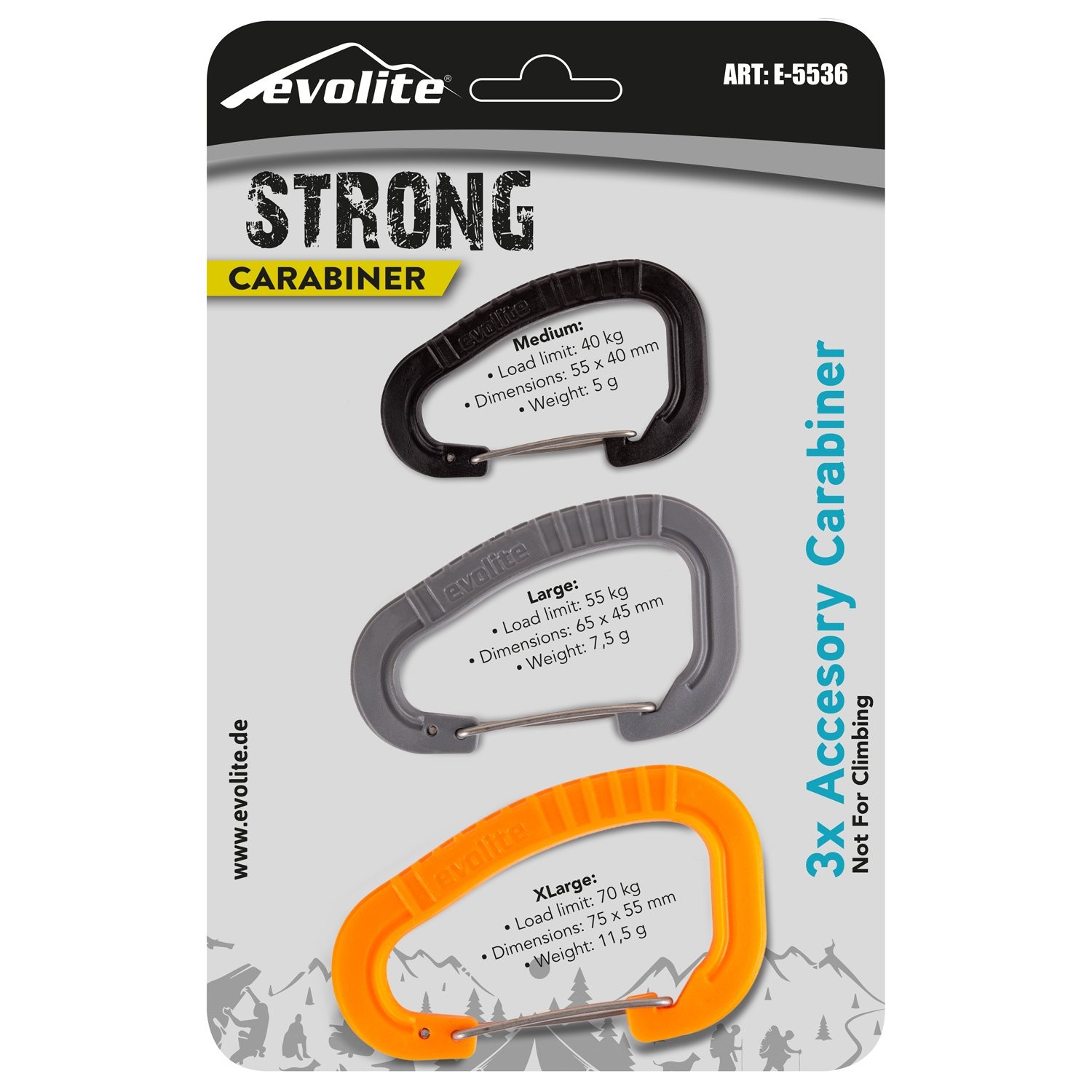 Evolite Strong 3'lü Karabina Seti - Turuncu/Gri/Siyah