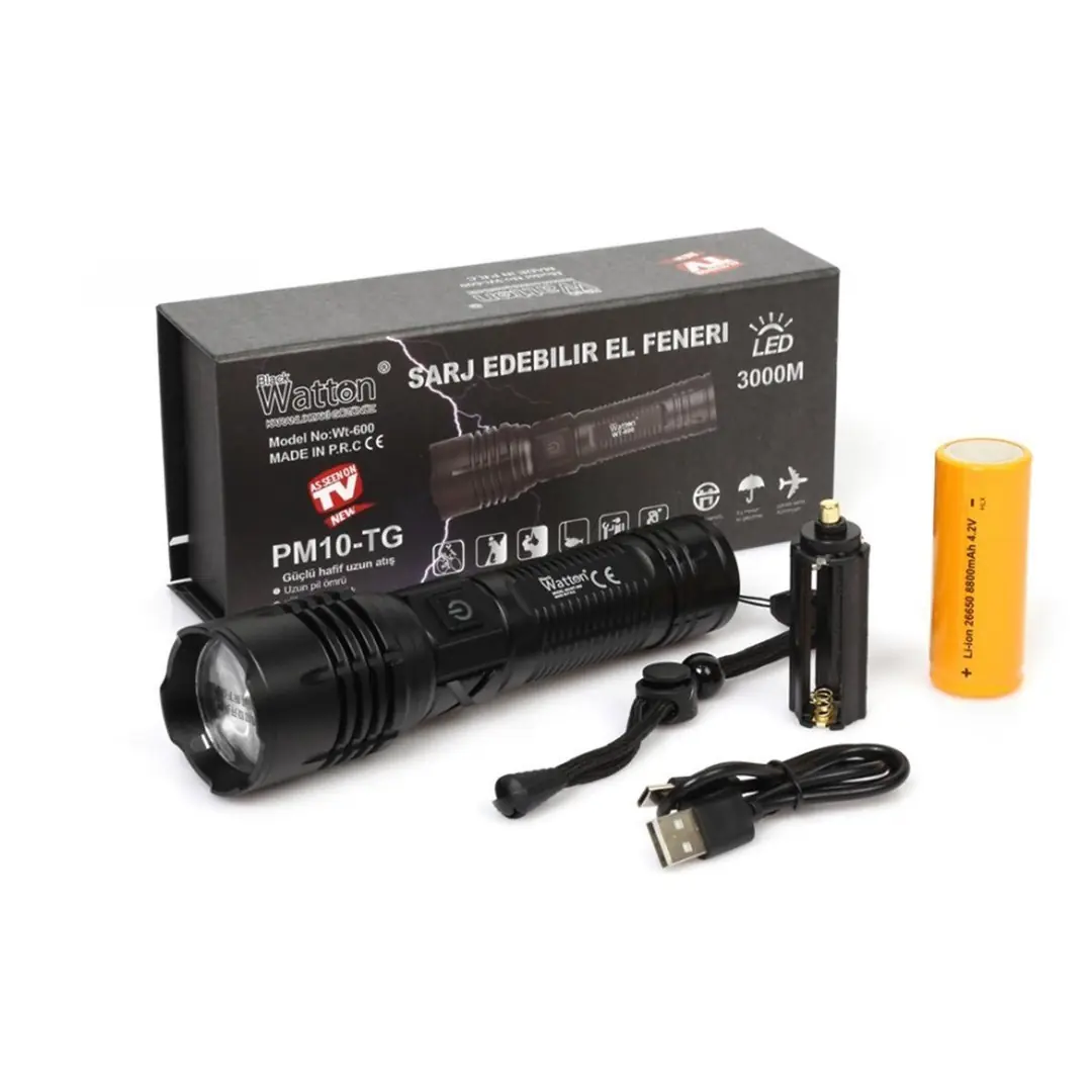 Watton Güçlü El Feneri 3000 Lümen WT-600 — 1
