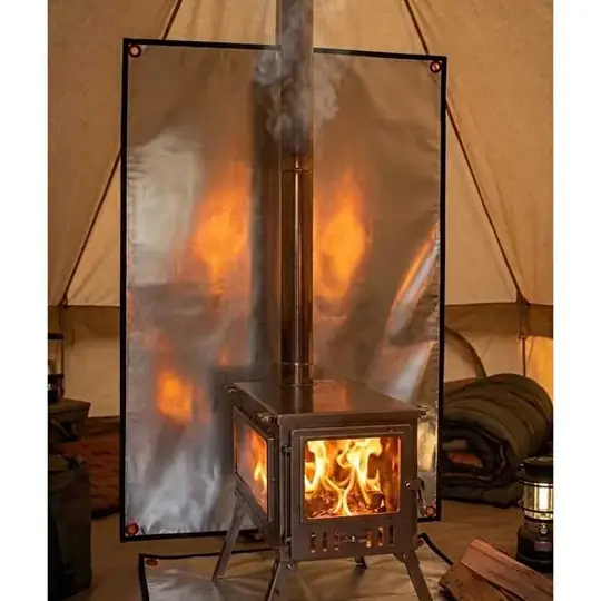 LOCKEDFIRE Kamp Çadırı Alüminize Yanmaz Soba Arkası Isı İzolatörü 100x150cm