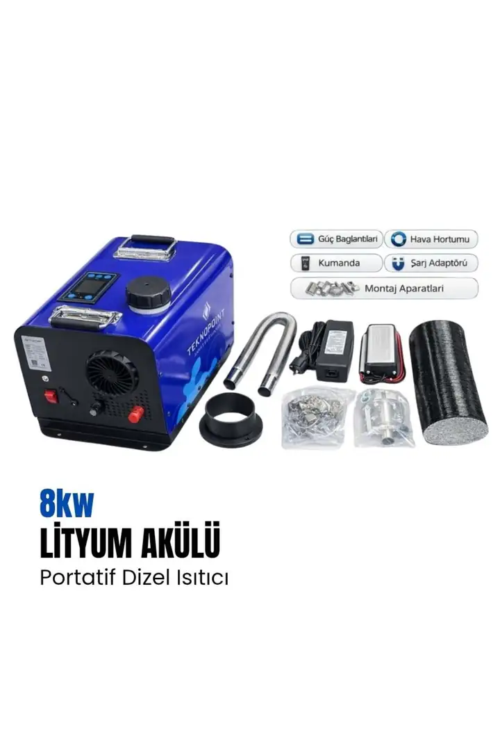 Tecnopoint 8kW Lityum Akülü Taşınabilir Dizel Isıtıcı (Webasto Tipi) 12V/24V/220V