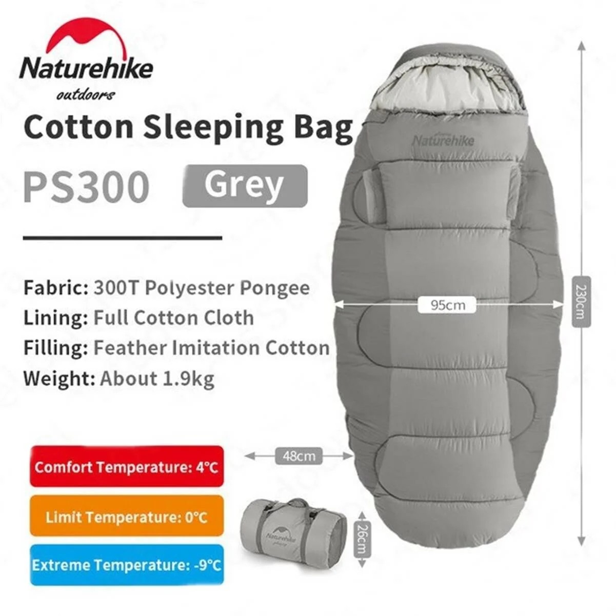 Naturehike PS300 Oval Ultralight Uyku Tulumu -9°C (Cloudy Grey )