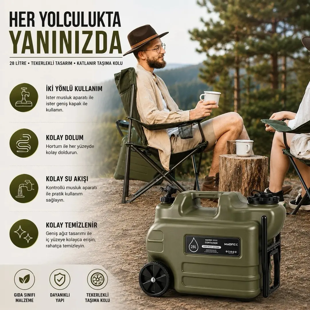 Madfox Galon Air PE Tekerlekli Musluklu Su Bidonu 28 Litre — 2