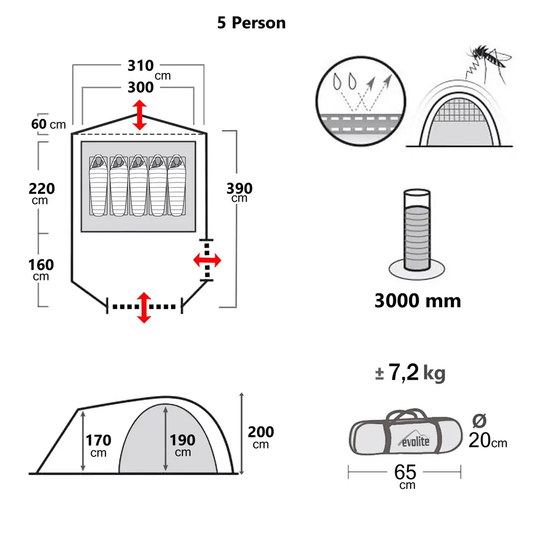 Evolite Excamp 5 Pro Sun Fresh Aile Çadırı UPF80 — 4