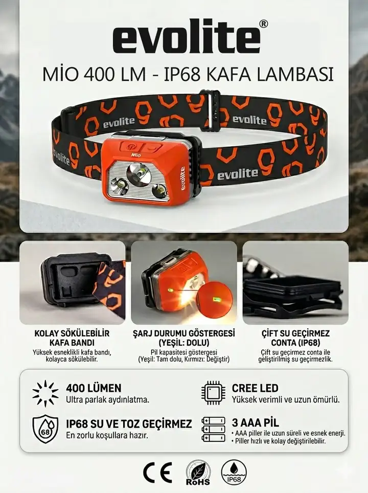 Evolite Mio 400 lm IP68 Kafa Lambası