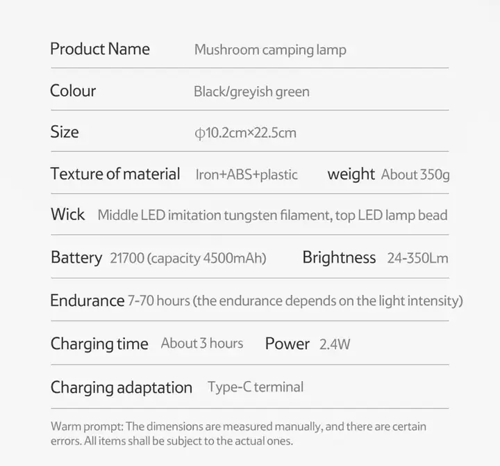 Naturehike Mushroom Glamping Kamp Lambası 350 Lümen-Greyish Green — 2
