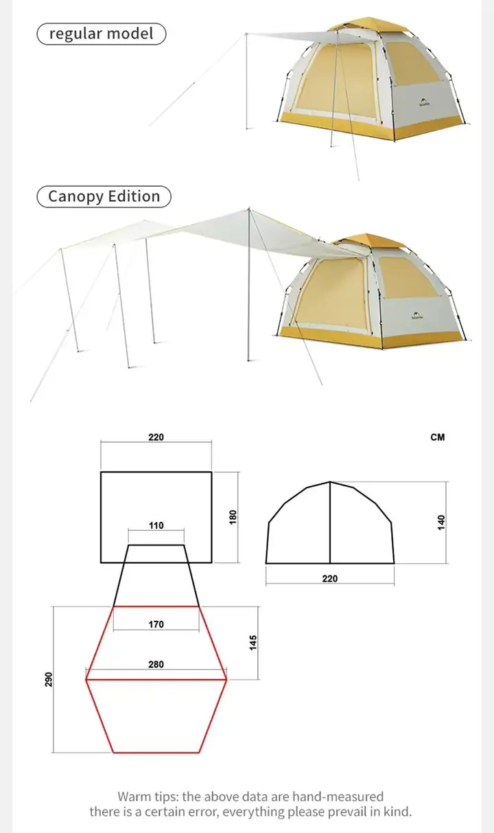 Naturehike Ango ES60 Gölgelikli Otomatik Kurulum Kamp Çadırı Thorn Yellow - Standart — 3