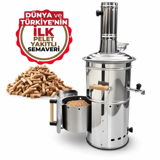 İfyıl Pelet Yakıtlı Dumansız Paslanmaz Çelik 4 Litre Semaver (1 KG Pelet Hediyeli)