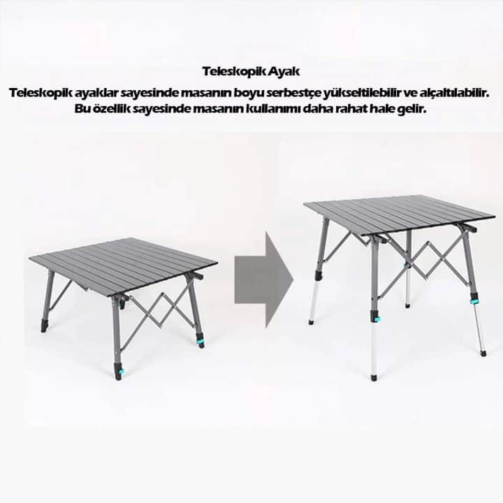 Madfox Skylite – Yükseklik Ayarlı Katlanır Kamp Masası (70×70×45-70 cm) — 3