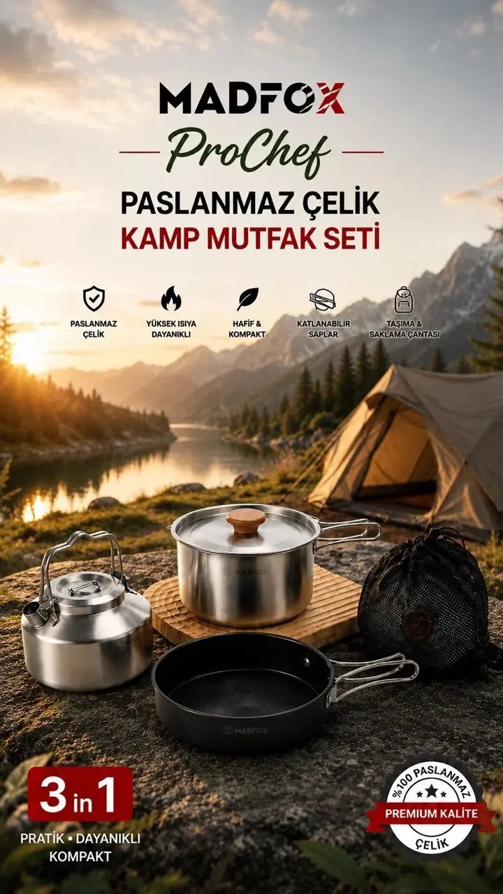 Madfox ProChef 3IN1 Paslanmaz Çelik Kamp Mutfak Seti — 1