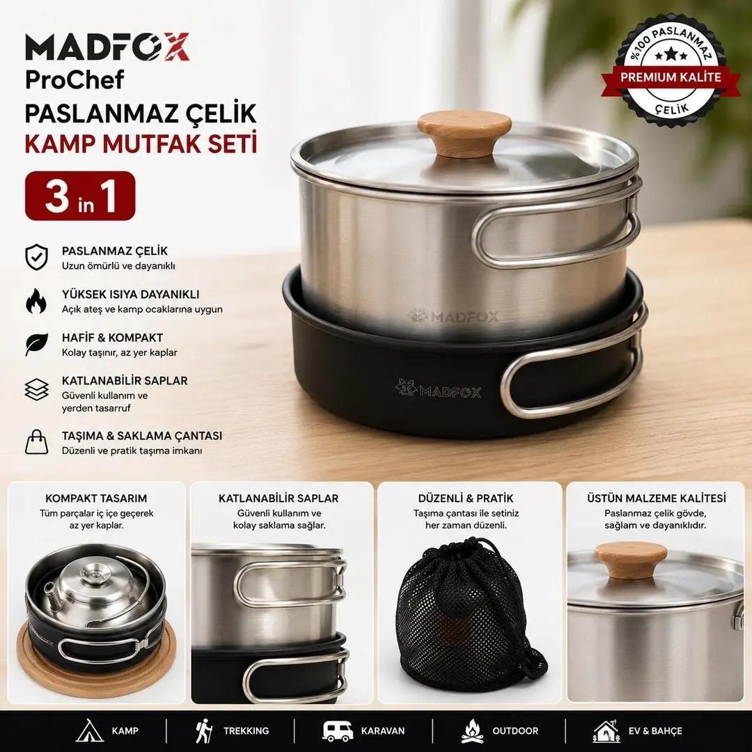 Madfox ProChef 3IN1 Paslanmaz Çelik Kamp Mutfak Seti — 4