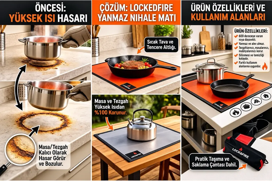 LOCKEDFIRE 700°C Yanmaz Mutfak Tezgah Koruyucu Mat - Isıya Dayanıklı Kamp Masa Üstü Koruma Örtüsü — 2