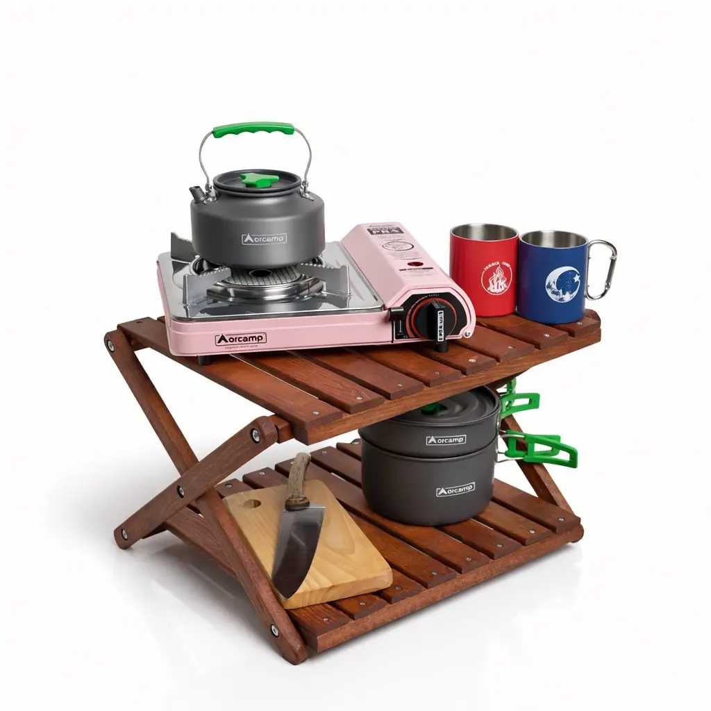 Kvox Stack Katlanır Çok Amaçlı Ahşap Kamp Rafı - Handmade — 4