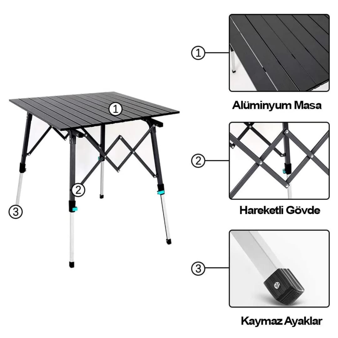 Madfox Skylite – Yükseklik Ayarlı Katlanır Kamp Masası (70×70×45-70 cm) — 5