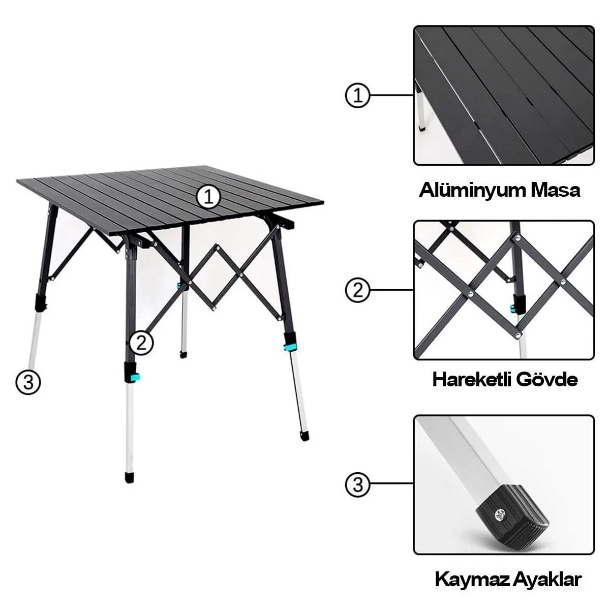 Madfox Skylite Yükseklik Ayarlı Katlanır Kamp Masası 70X70Cm