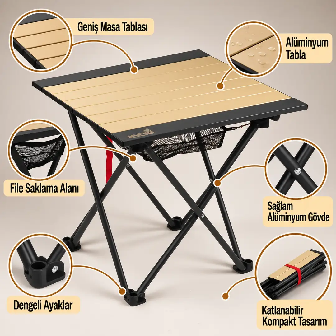 Kvox Axis Ultra Alüminyum Katlanır Kamp Masası — 3