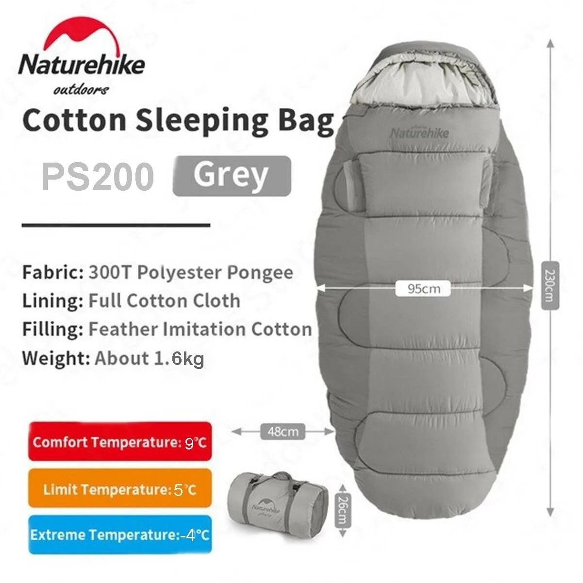 Naturehike PS200 Oval Ultralight Uyku Tulumu -4°C Cloudy Grey