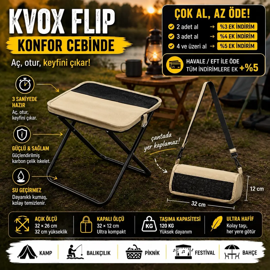 KVOX Flip Katlanır Kamp Taburesi — 2