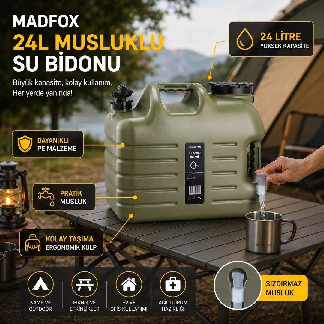 Madfox Galon Air PE Musluklu Su Bidonu 24 Litre — 2