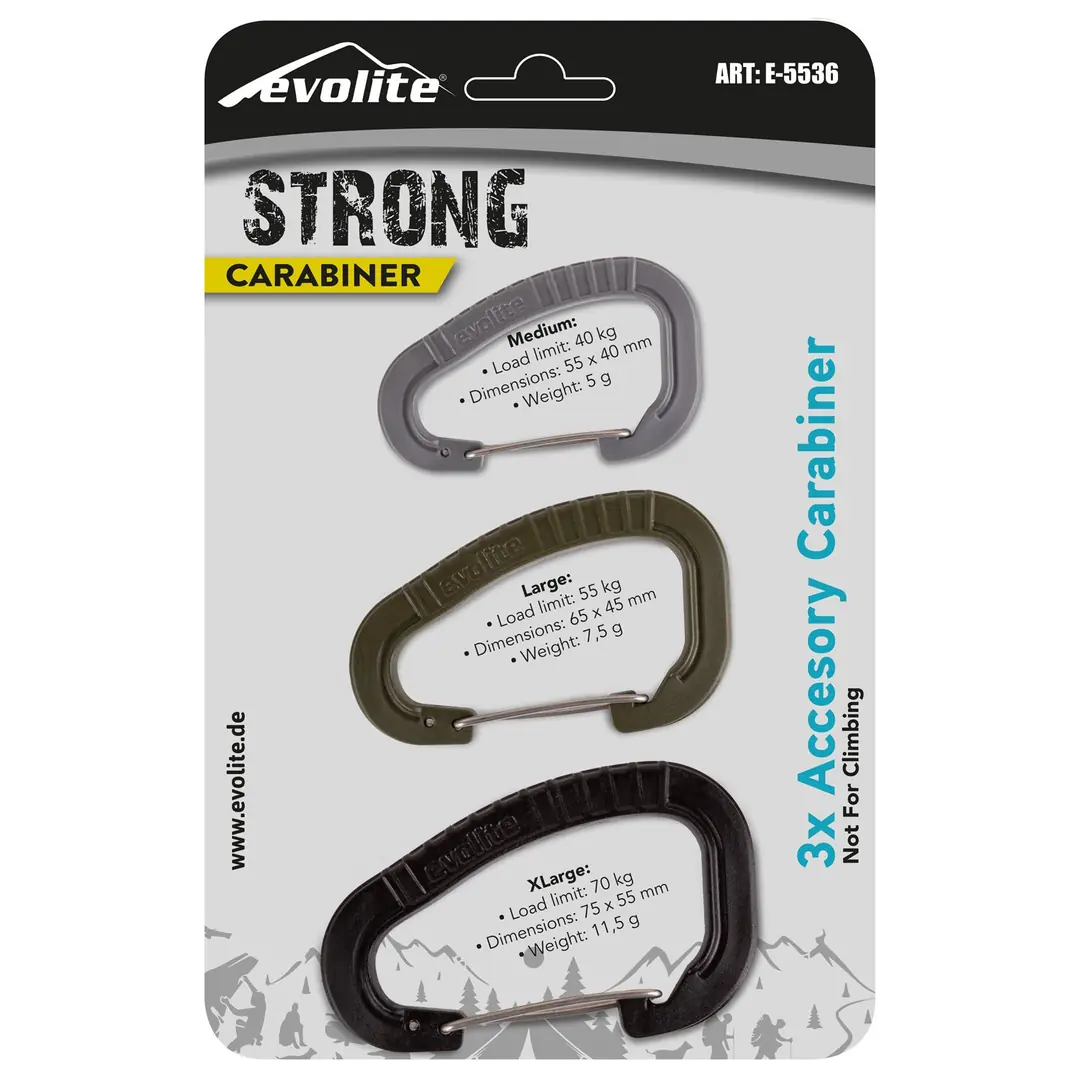 Evolite Strong 3'lü Karabina Seti - Siyah/Haki/Gri — 1