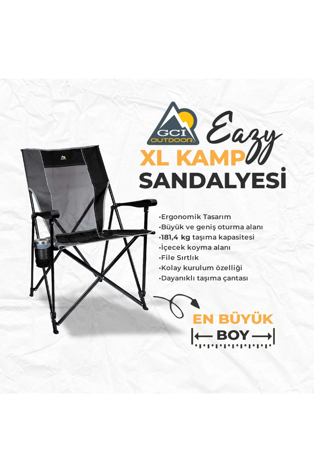 Gci Outdoor XXL Katlanır Kamp Sandalyesi - Yüksek Konfor, Üstün Dayanıklılık - 181KG Taşıma Kapasitesi