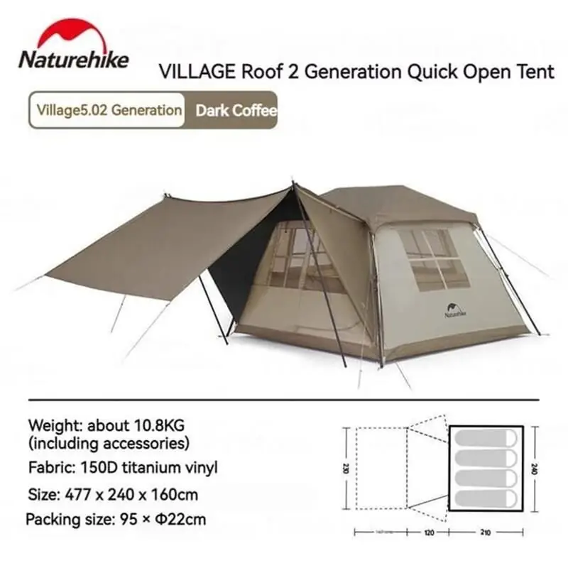 Naturehike Village 5.0 2.Nesil Otomatik Kurulum Çadır — 2