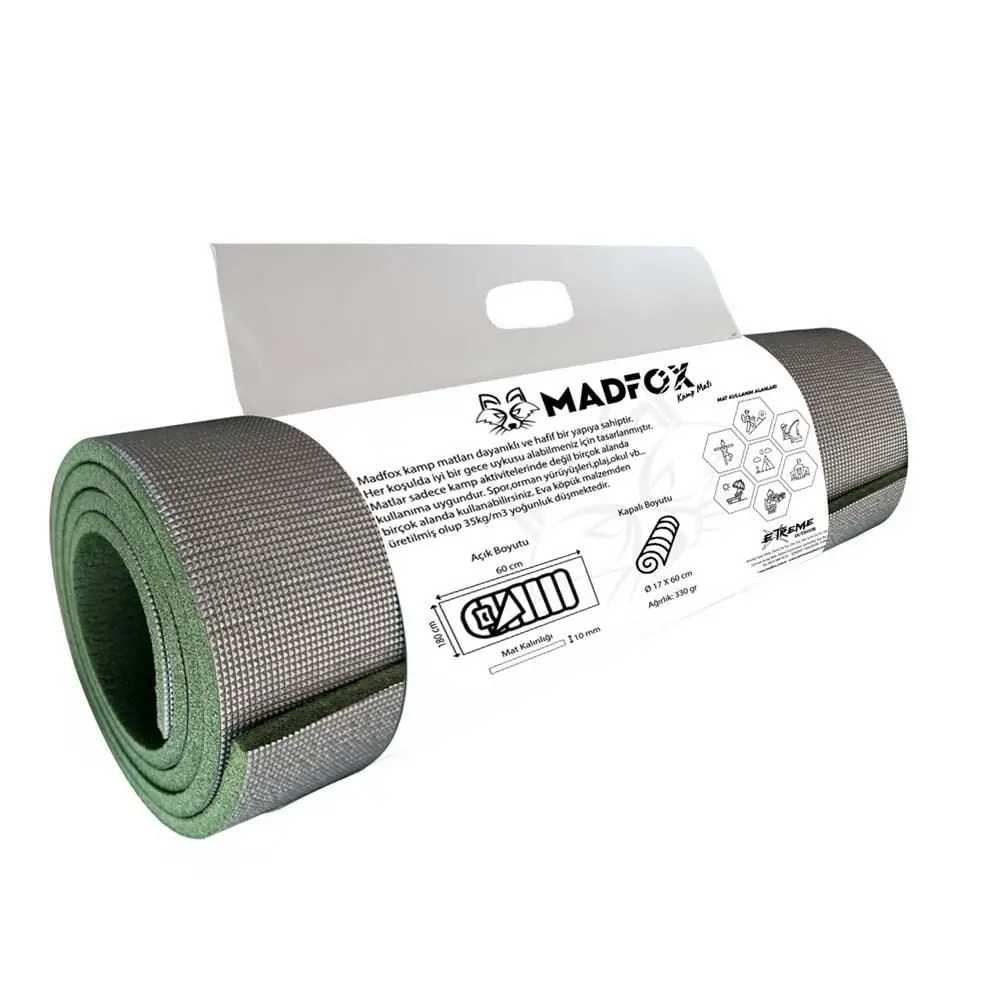 Madfox Thermic Prolight Insulated Kamp Matı [ Gri/Yeşil | 180*60cm-10mm | XPE-35 ] — 2