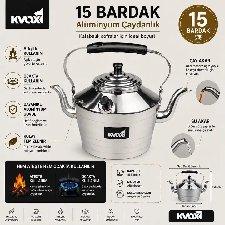 Kvox Çift İbrikli Çoban Çaydanlığı Semaver — 3