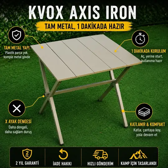 Kvox Axis Iron Katlanır Kamp Masası - 2 kişilik