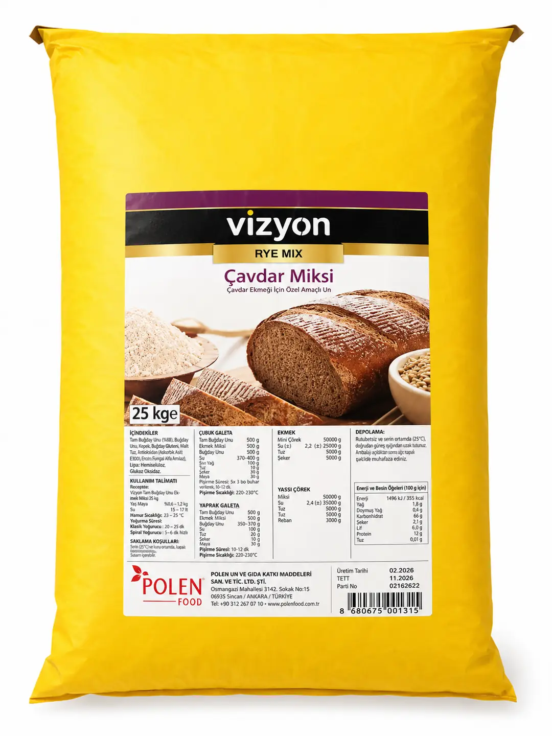 Vizyon Ekmek Miksi Çavdar 25 Kg l Profesyonel Ekmek Karışımı