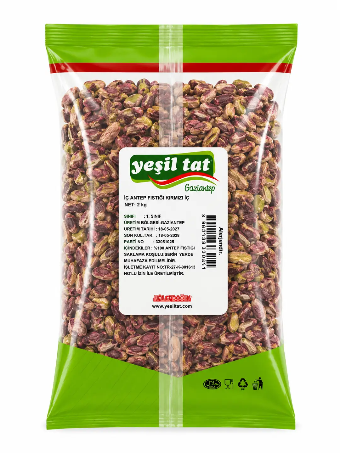 Yeşil Tat Antep Fıstık Kırmızı İç 2 KG
