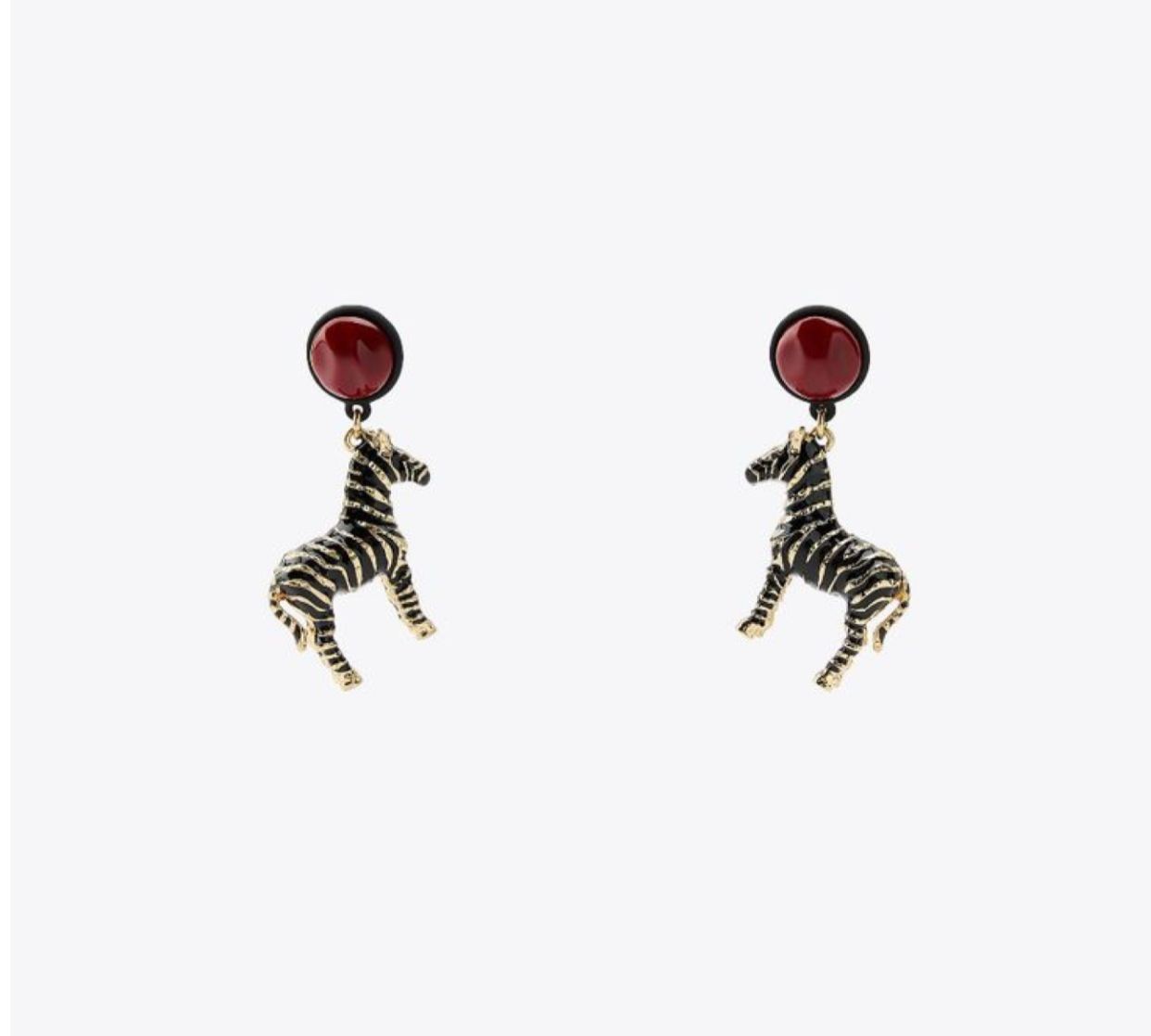 Zebra Figürlü Bordo Taşlı Sallantılı Küpe