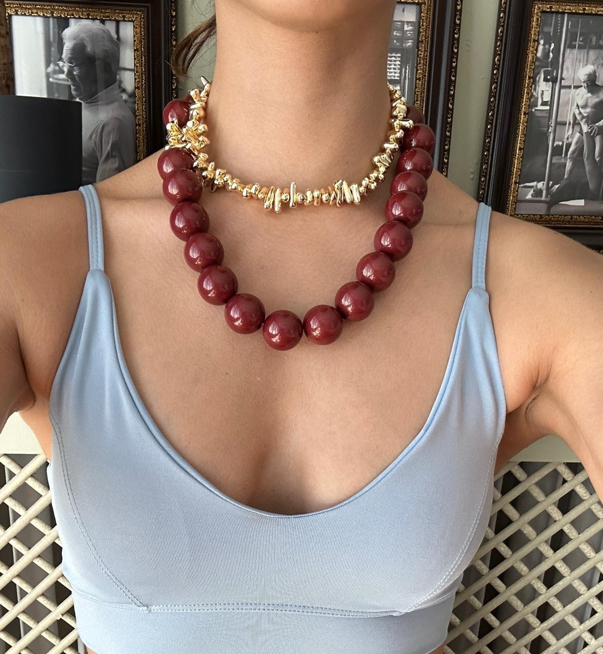Bordo Işıltılı Kolye