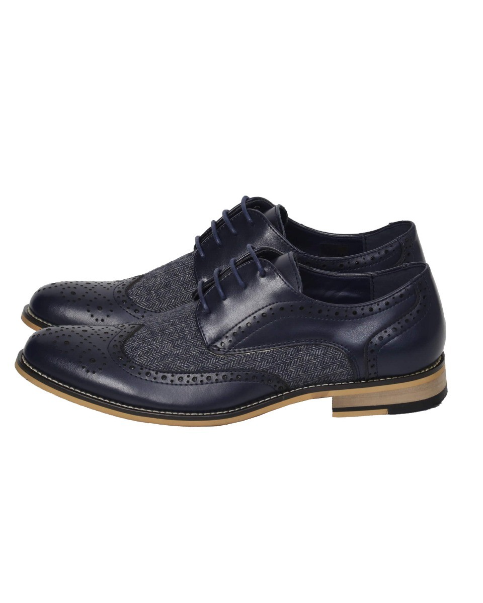 Men's Lace Up Tweed Leather Brogue Shoes - HORATIO