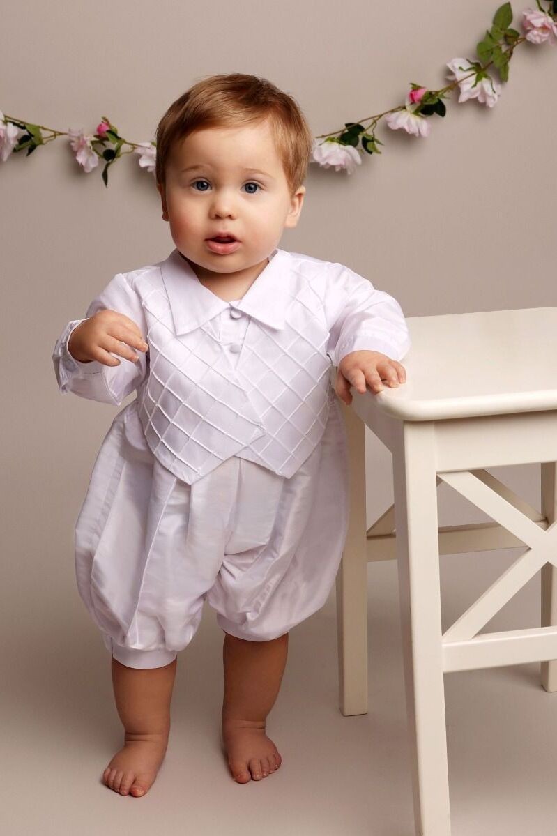 Baby Boys Christening Quilted Romper with Hat - PATRICK