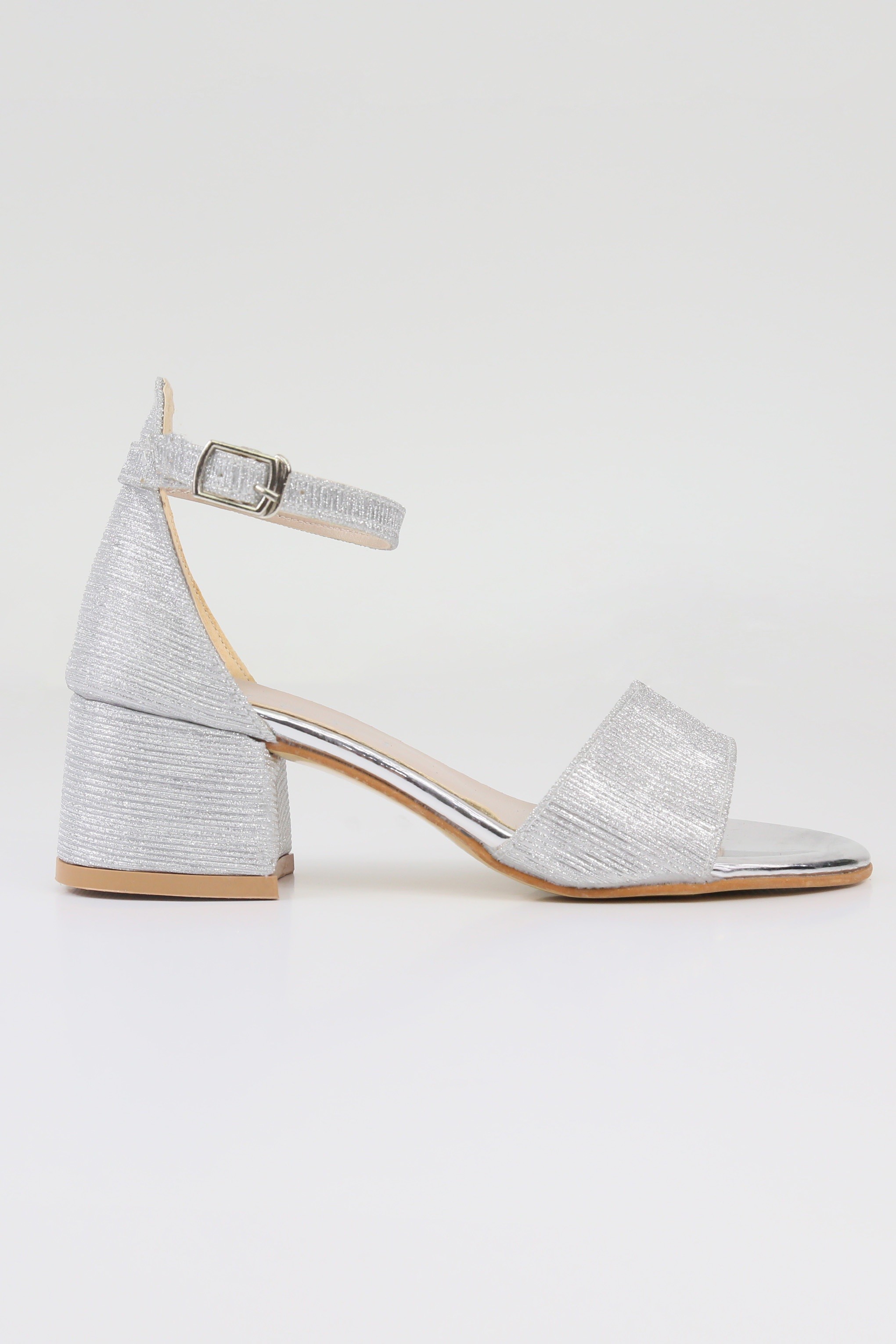 Girls Textured Silver Block Heel Sandals - JENNY