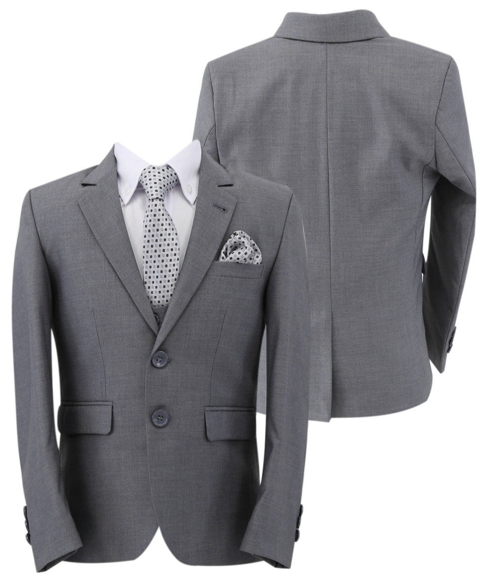 Boys Slim Fit 7 Piece Full Suit Set - Kenny - Grey