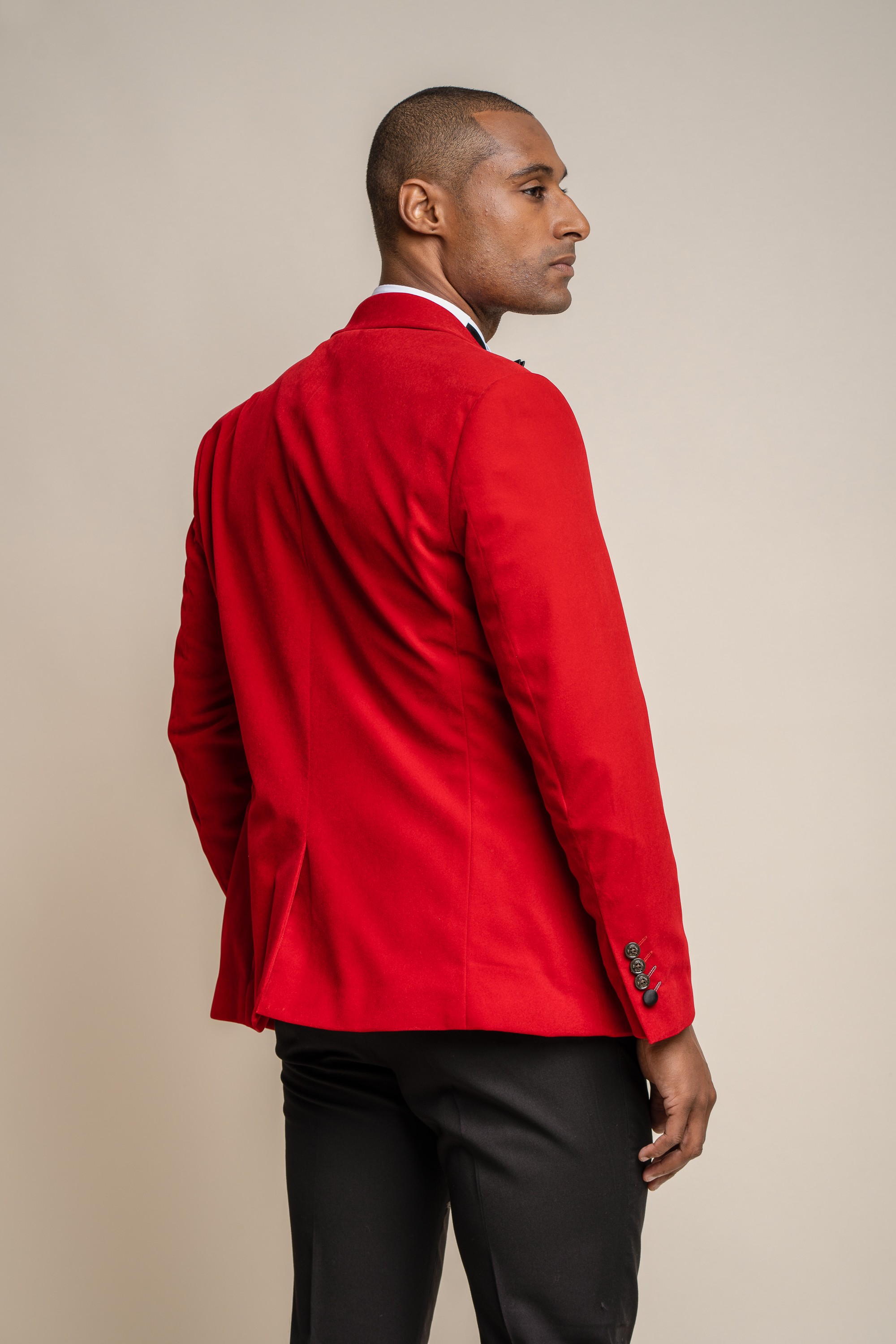 Men's Slim Fit Velvet Tuxedo Blazer - ROSA - Red