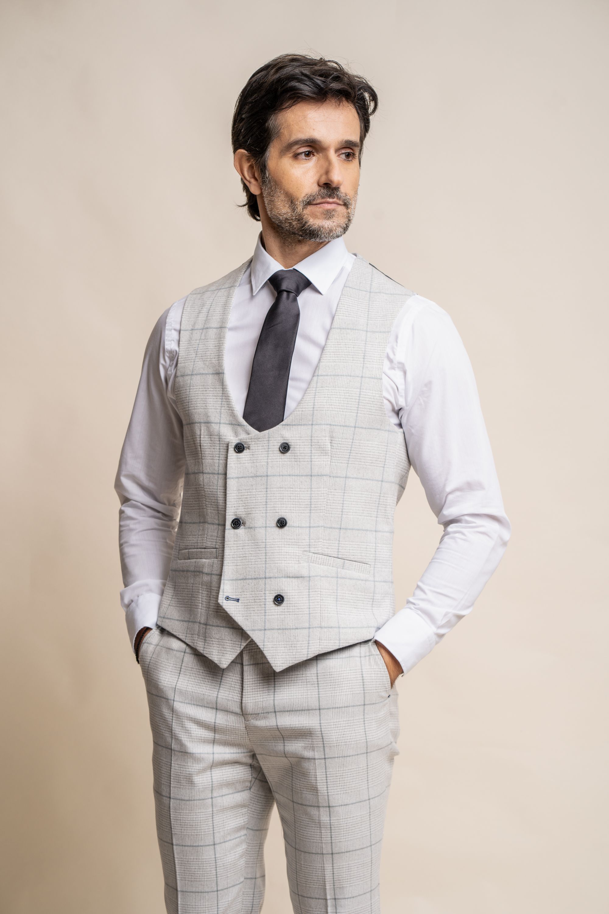 Men's Retro Check Grey Suit - RADIKA - Light Grey