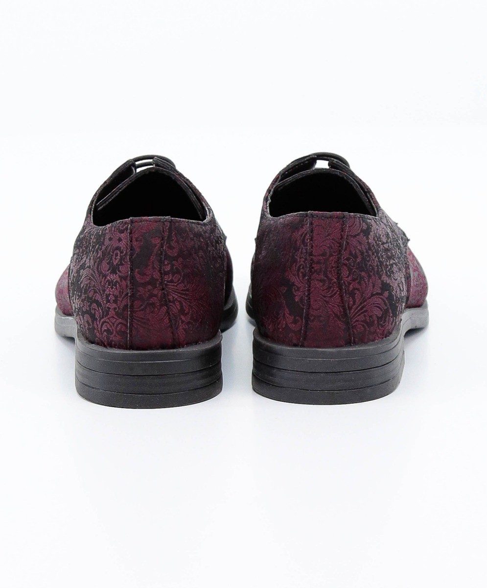 Boys Paisley Patterned Lace Up Derby Shoes - Burgundy - Black