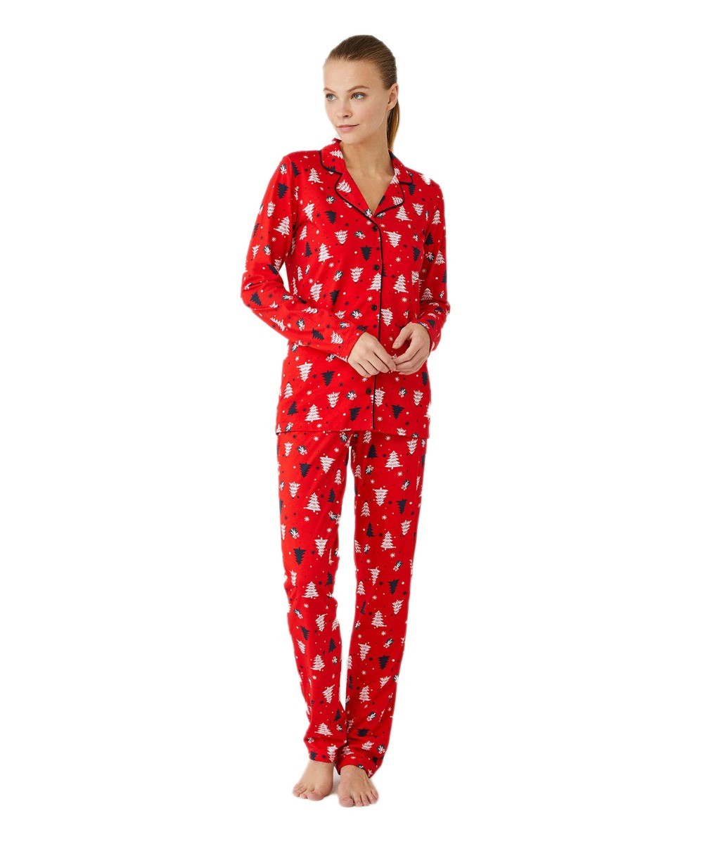 Women's Patterned Red Pyjama  - Red