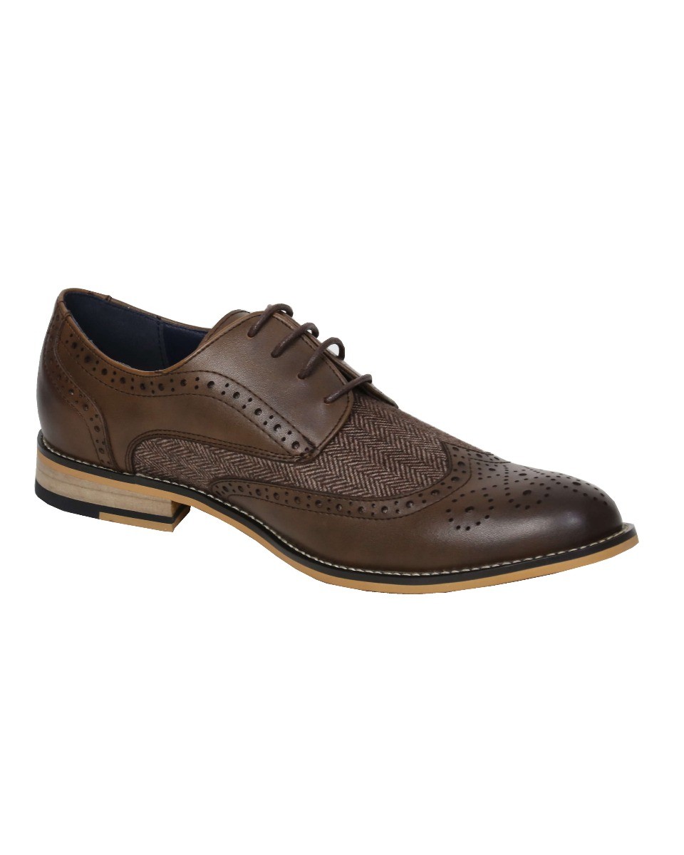 Men's Lace Up Tweed Leather Brogue Shoes - HORATIO