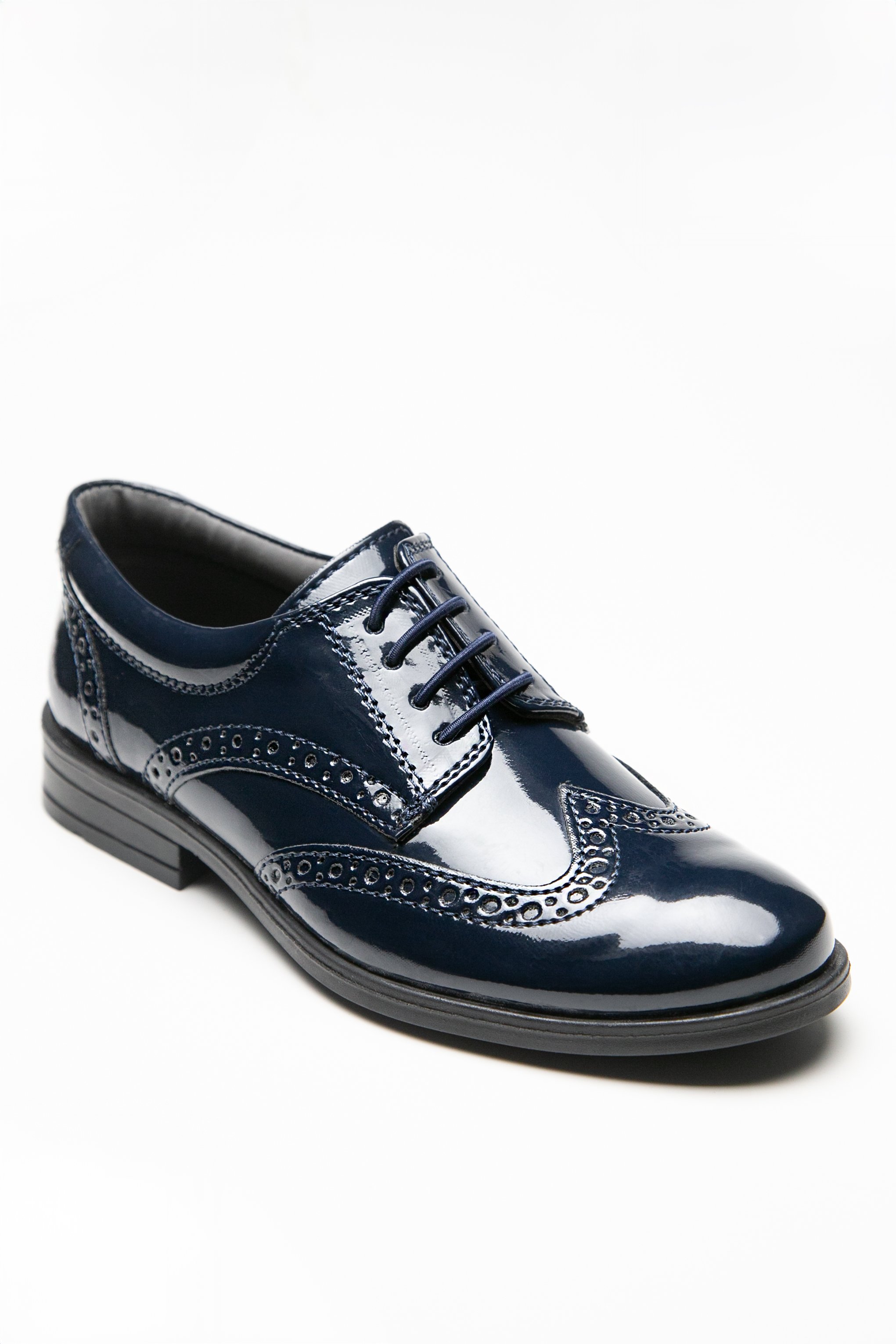 Boys’ Patent Derby Brogue Lace-Up Dress Shoes  - Black