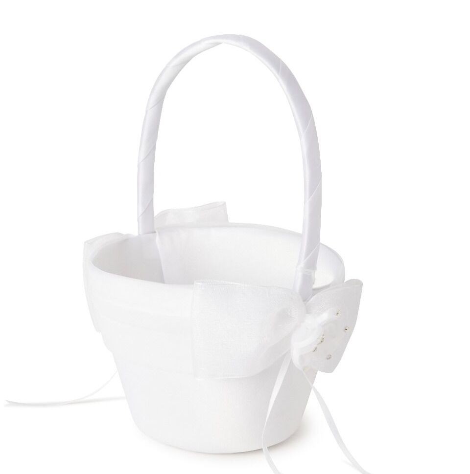 Flower Girl Basket with Bow and Pearl Accents - GBK115