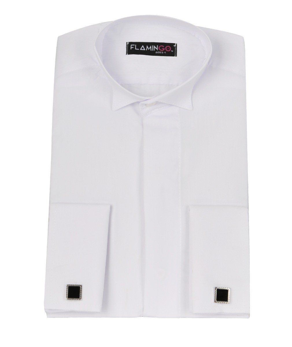 Boys Wing Collar White Cufflink Shirt