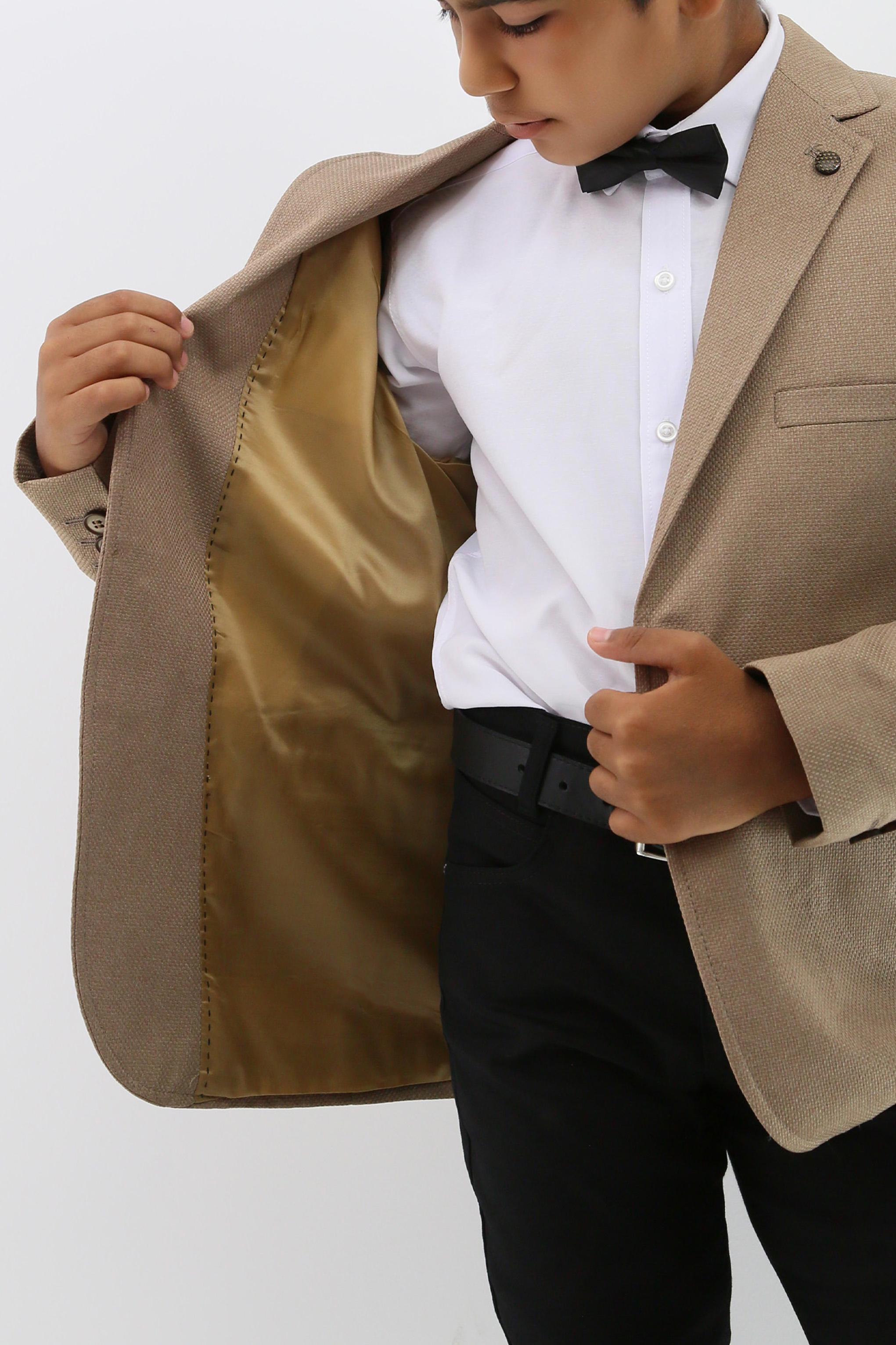 Boys' Formal Beige Textured Blazer Jacket