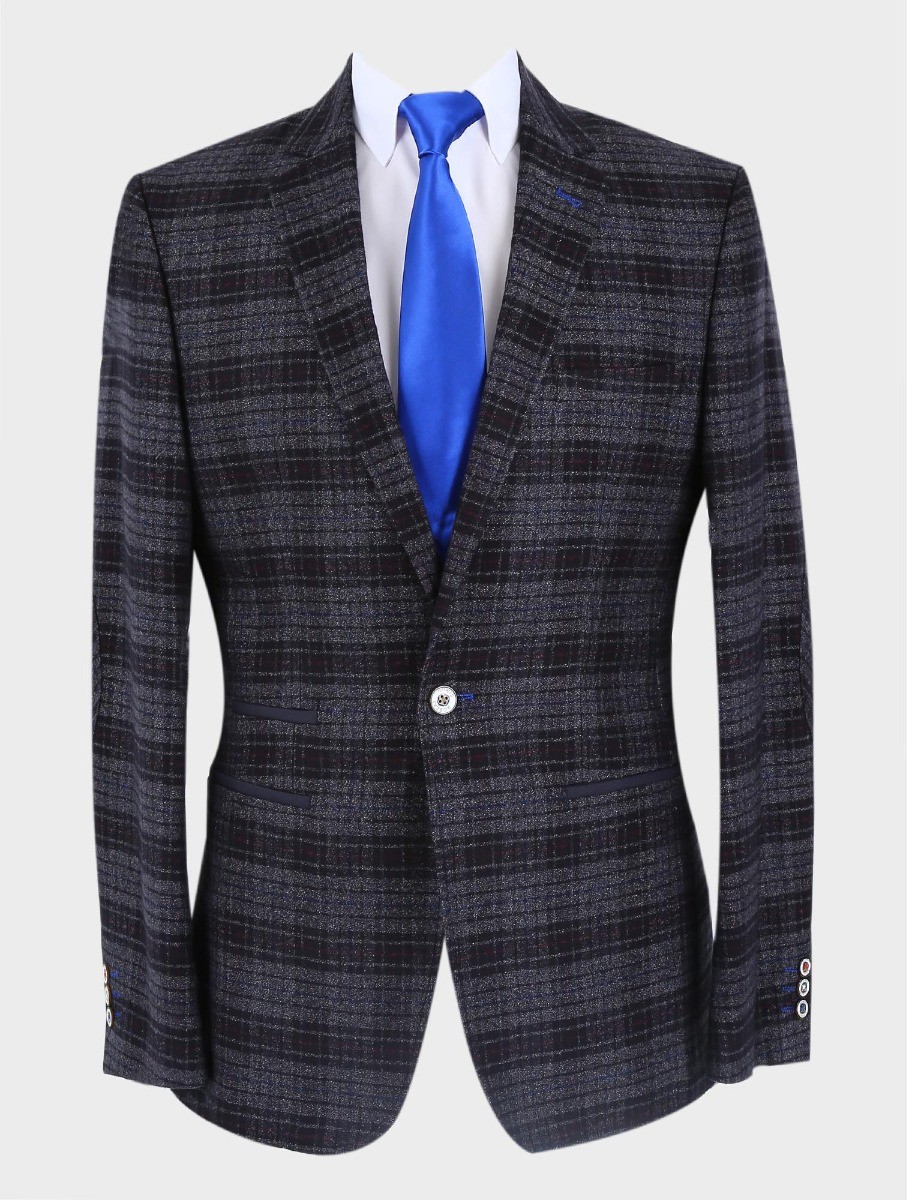 Men's Tweed Check Slim Fit Blazer - COSTELLO Black