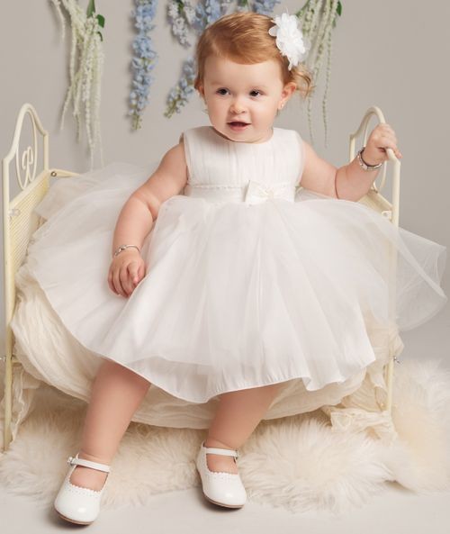 Baby Girls Pleated Bodice Christening Dress - CINDY - Ivory
