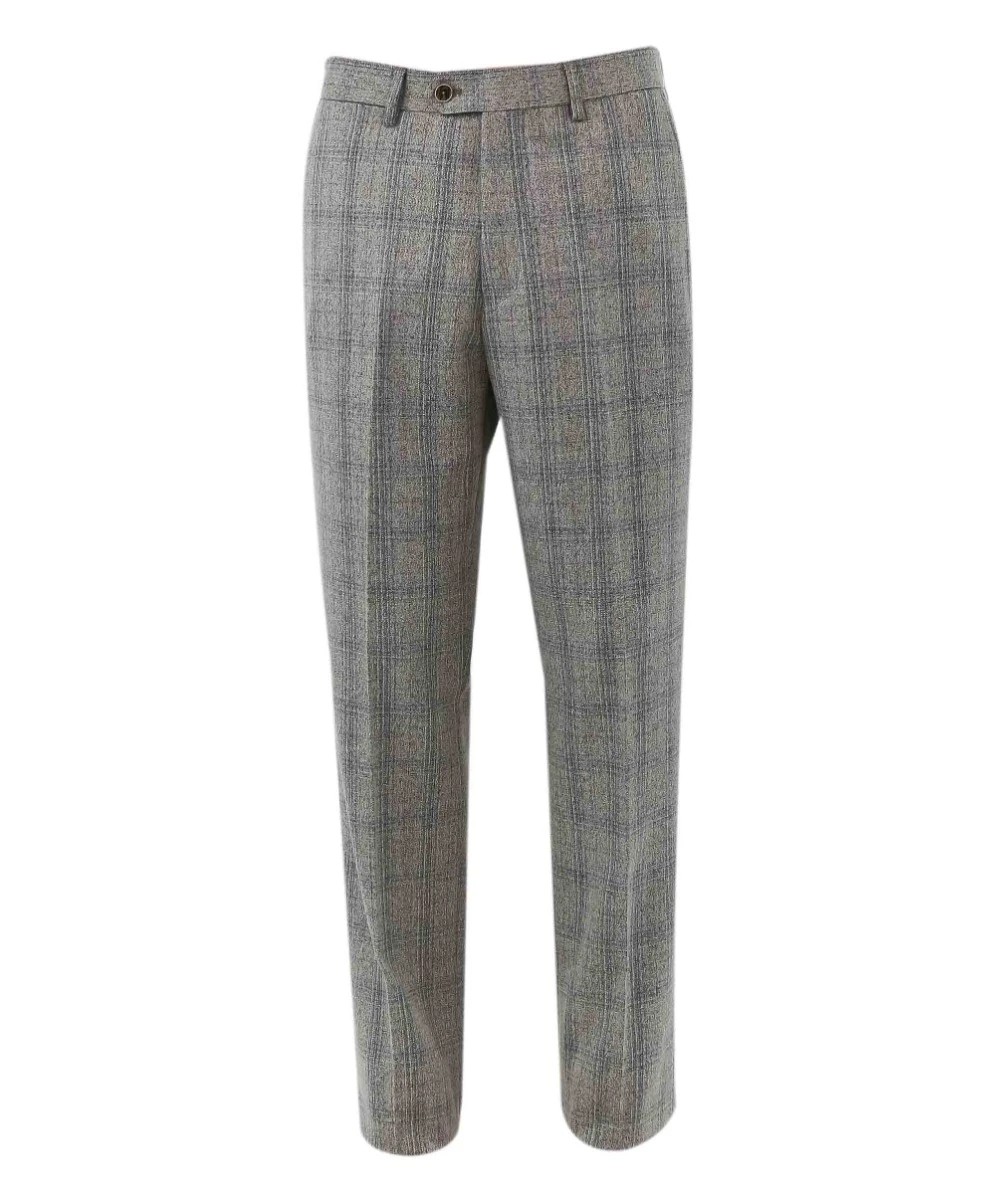Men's Tweed Check Slim Fit Grey Trousers - ANDREW
